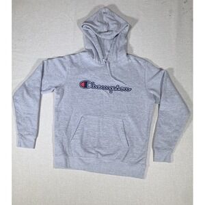 Champion Hoodie Sweatshirt Men's Gray Spell out Across The Chest Size M